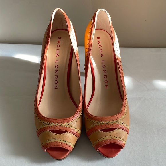 SACHA LONDON Heels Peach Pink Leather 7.5 - Picture 2 of 12